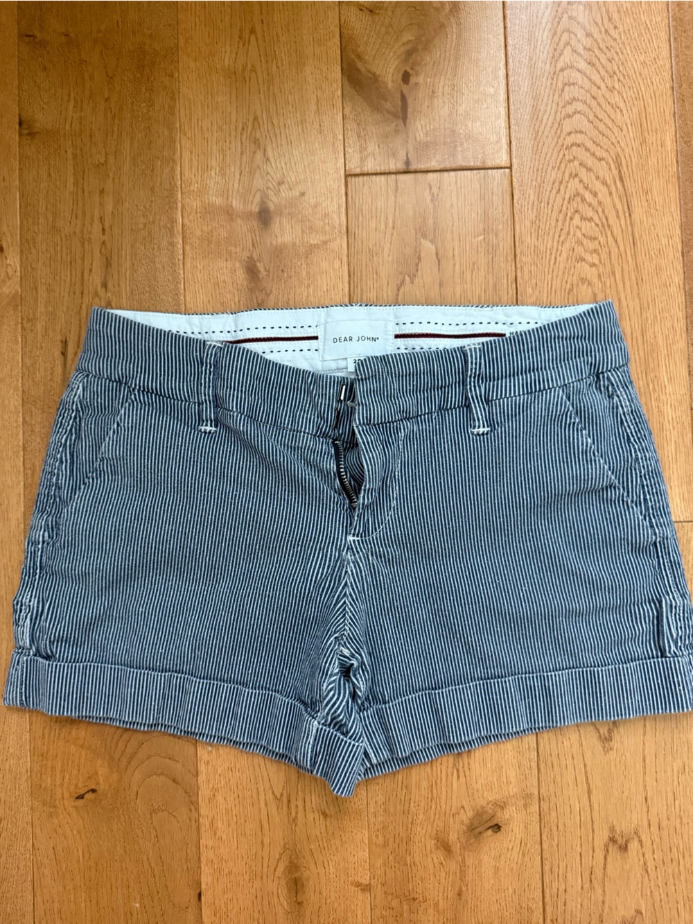 Dear John Navy and White Pinstripe Cuffed Shorts